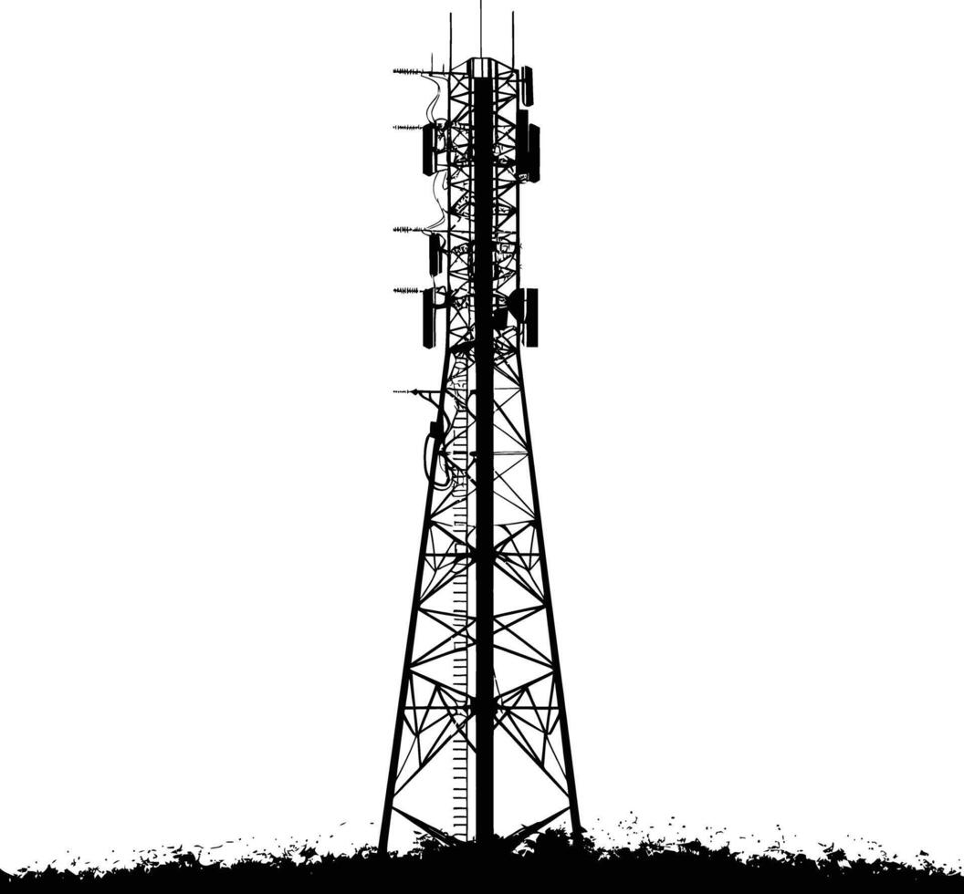 AI generated Silhouette telecommunication tower black color only vector