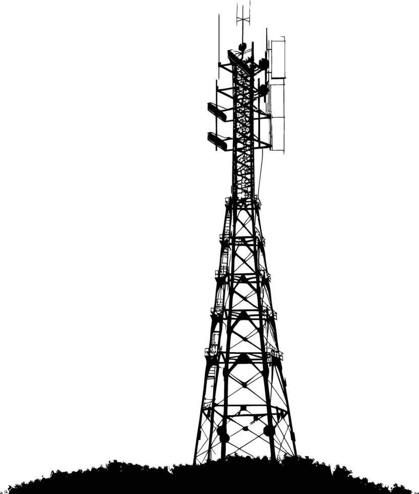 AI generated Silhouette telecommunication tower black color only vector