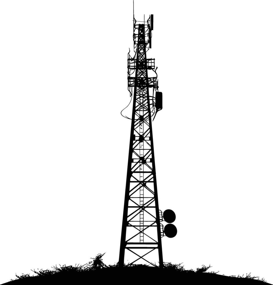 AI generated Silhouette telecommunication tower black color only vector