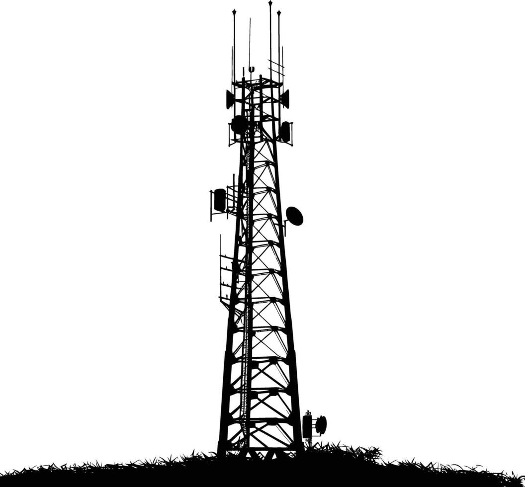 AI generated Silhouette telecommunication tower black color only vector