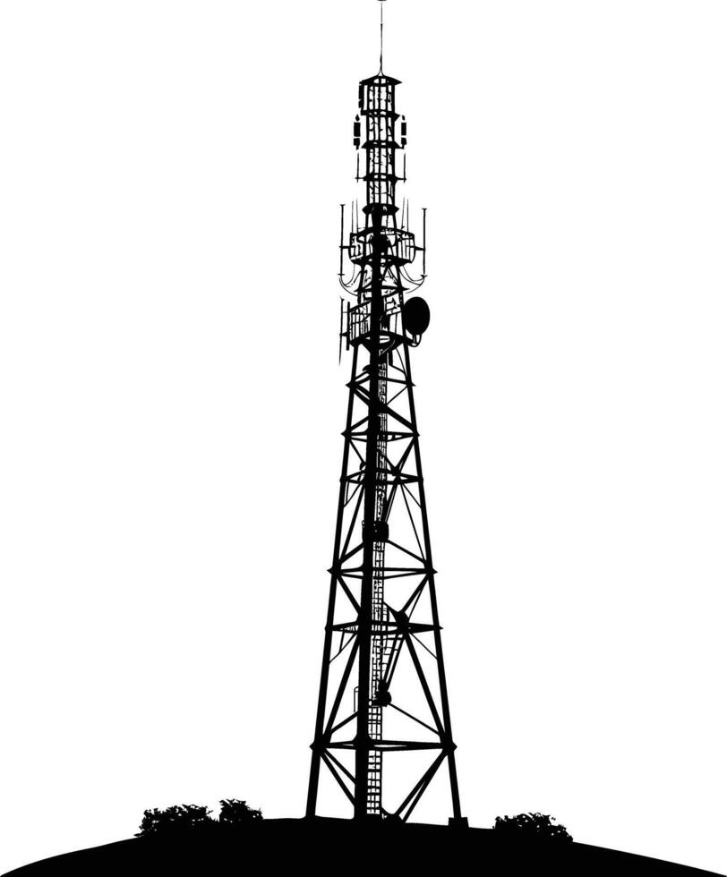 AI generated Silhouette telecommunication tower black color only vector