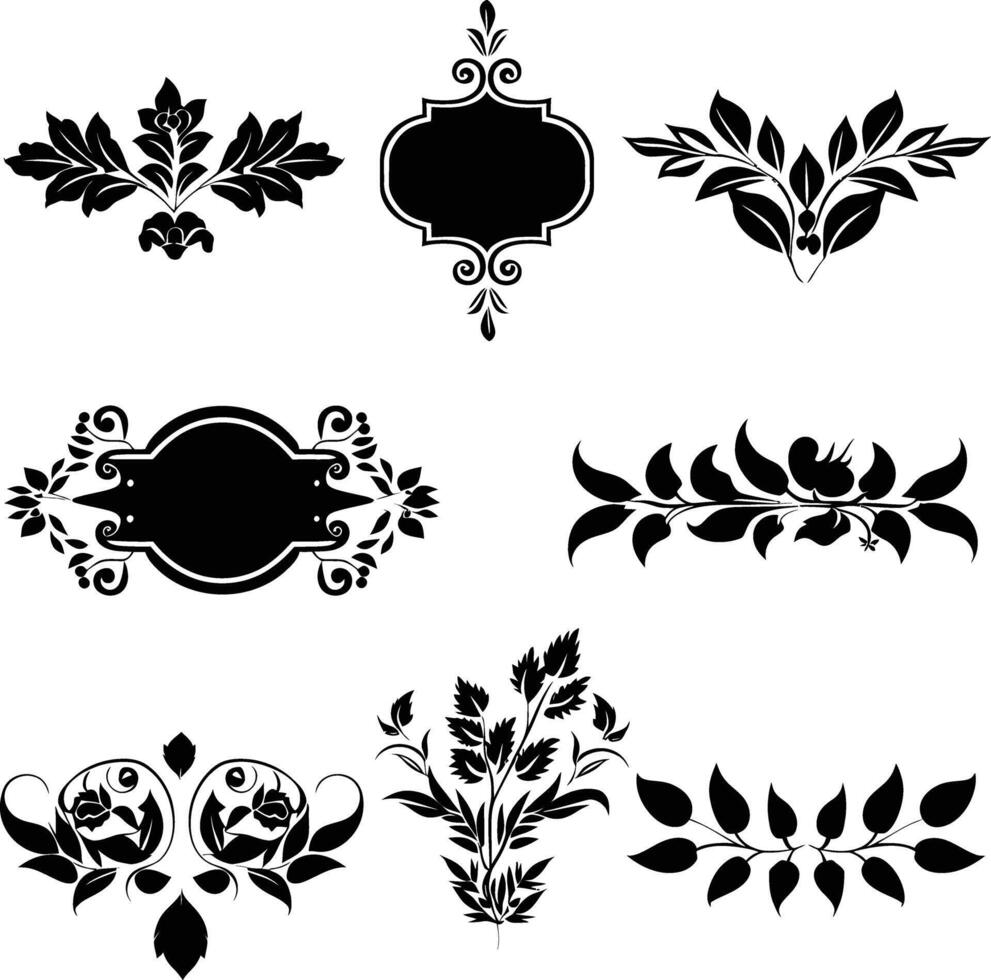 AI generated Silhouette vintage sticker label Vintage frames element for wedding invitation black color only vector