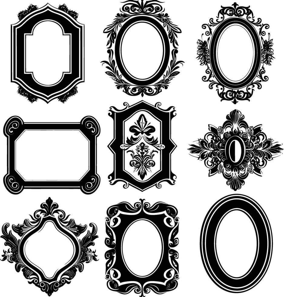 AI generated Silhouette vintage sticker label Vintage frames element for wedding invitation black color only vector