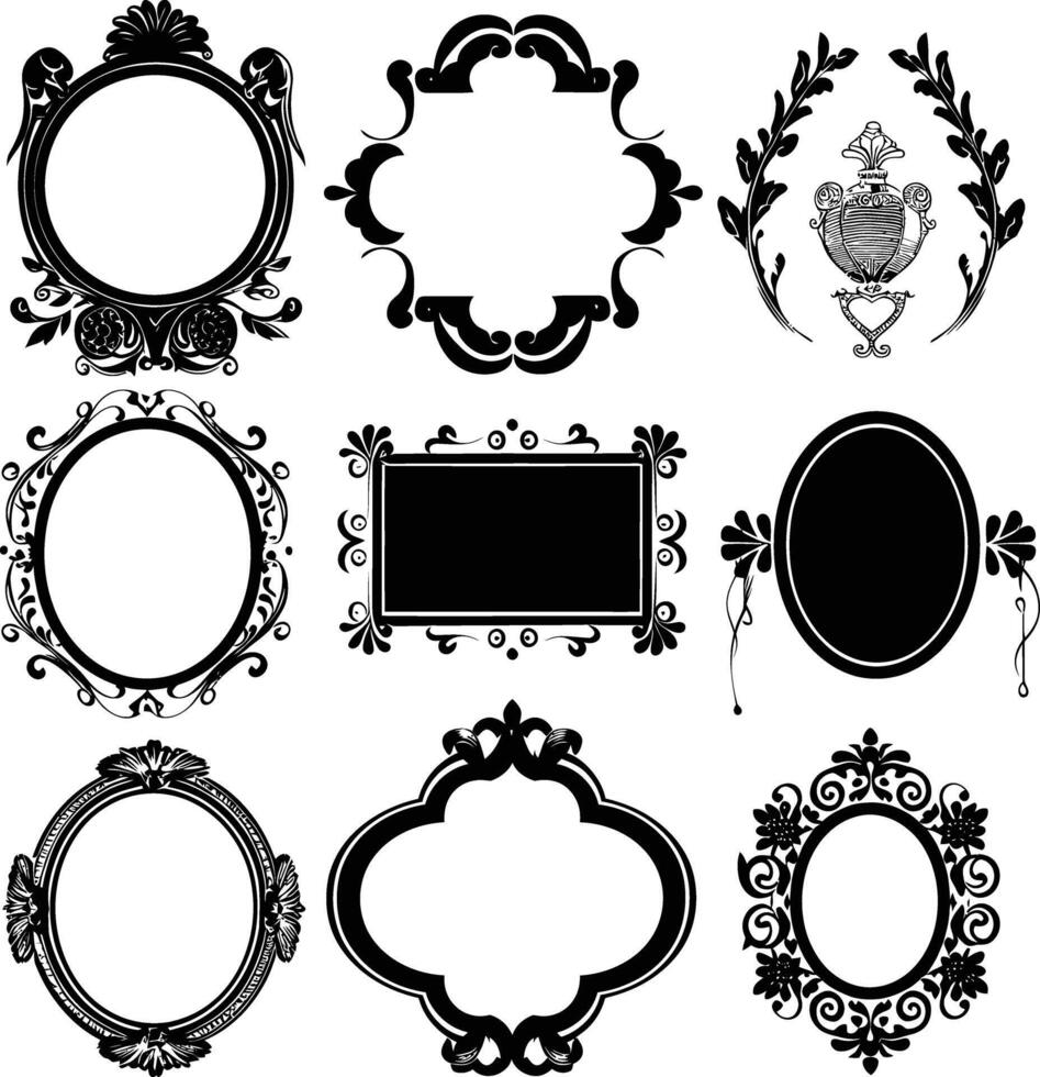 AI generated Silhouette vintage sticker label Vintage frames element for wedding invitation black color only vector