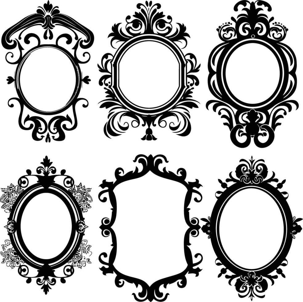 AI generated Silhouette vintage sticker label Vintage frames element for wedding invitation black color only vector