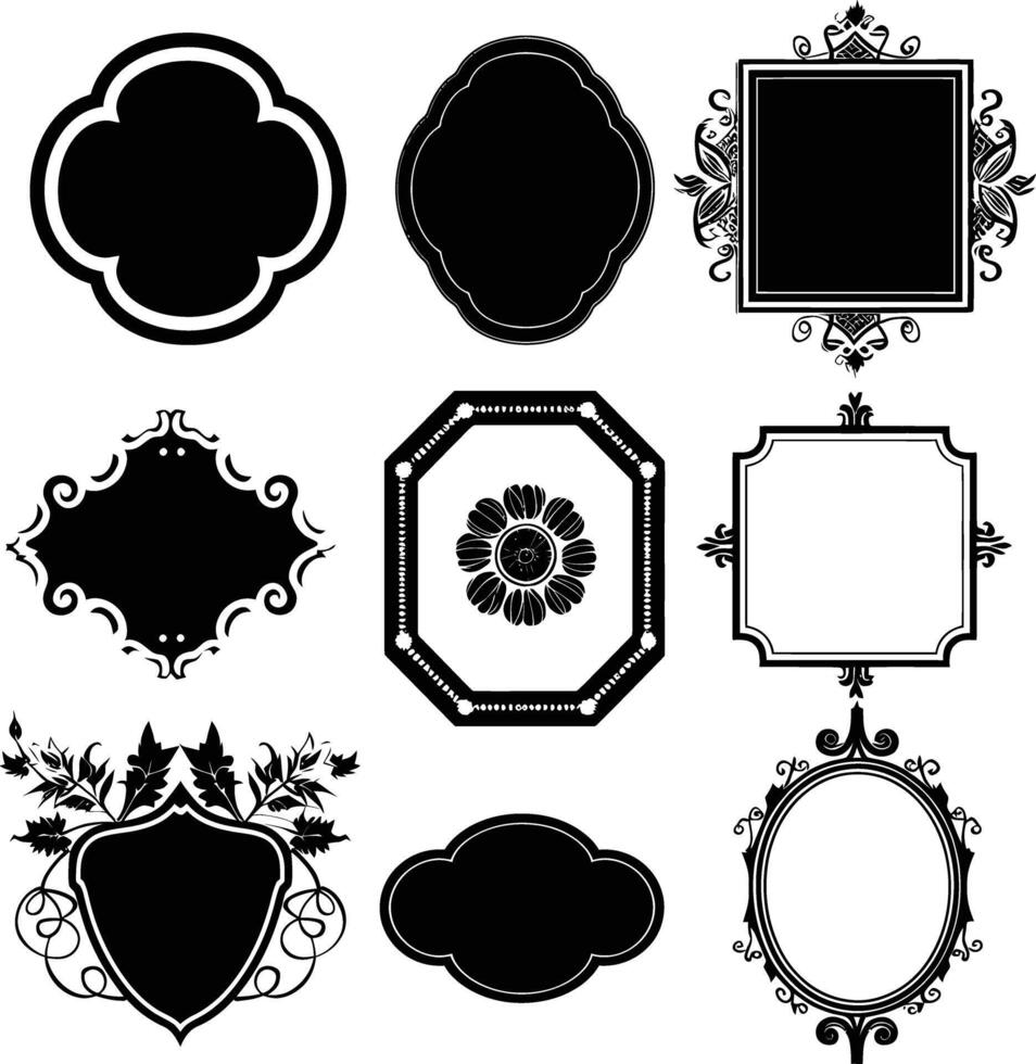 AI generated Silhouette vintage sticker label Vintage frames element for wedding invitation black color only vector