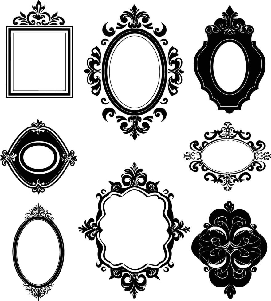 AI generated Silhouette vintage sticker label Vintage frames element for wedding invitation black color only vector