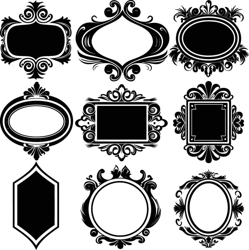 AI generated Silhouette vintage sticker label Vintage frames element for wedding invitation black color only vector