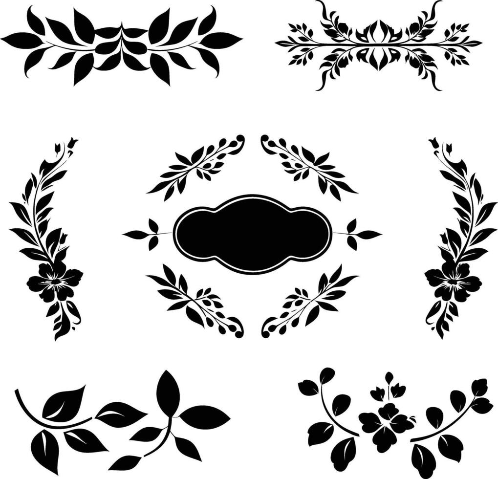 AI generated Silhouette vintage sticker label Vintage frames element for wedding invitation black color only vector