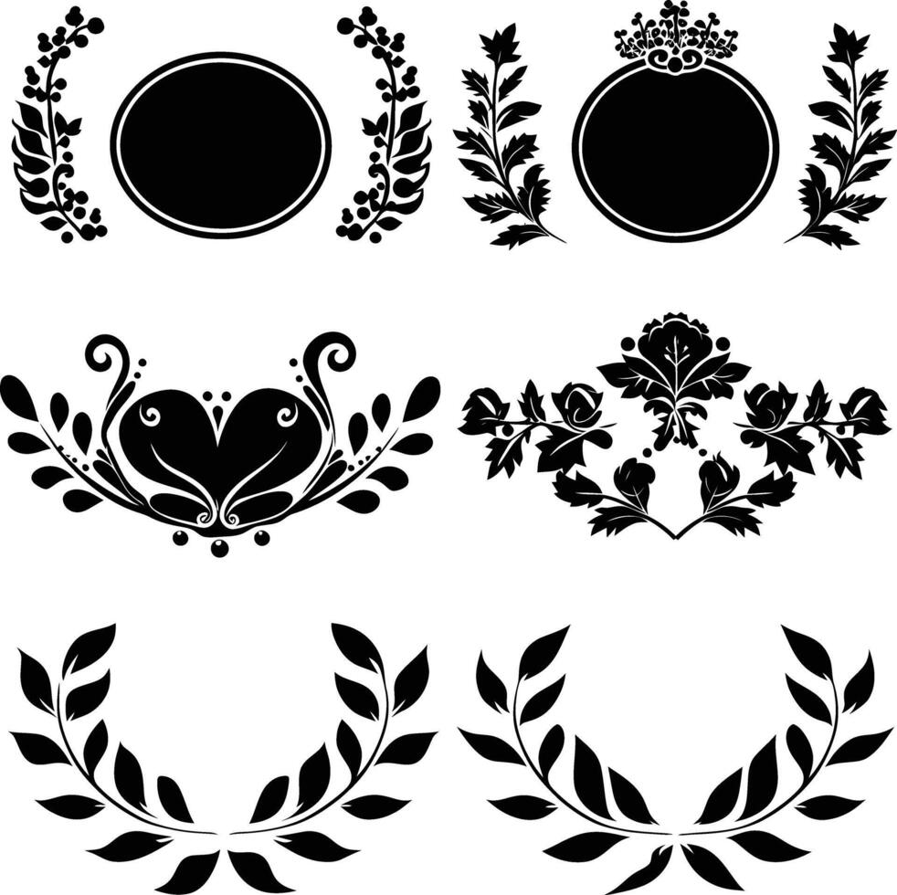 ai generado silueta Clásico pegatina etiqueta Clásico marcos elemento para Boda invitación negro color solamente vector