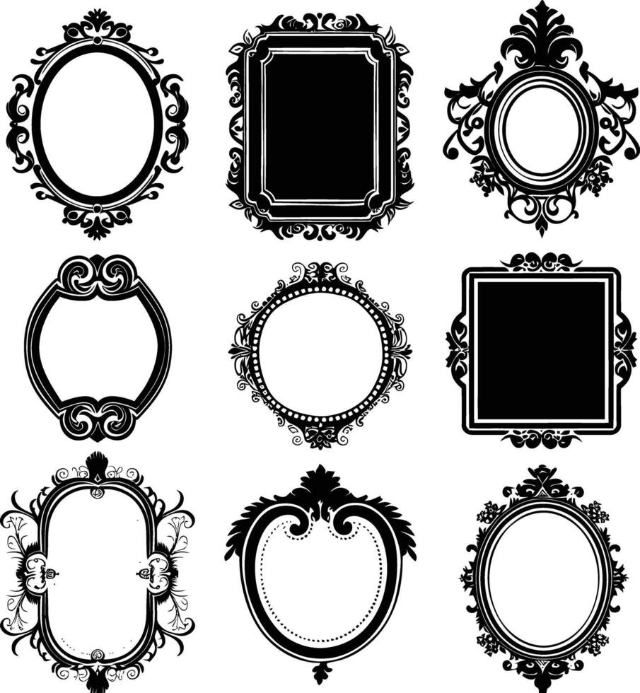 AI generated Silhouette vintage sticker label Vintage frames element for wedding invitation black color only vector