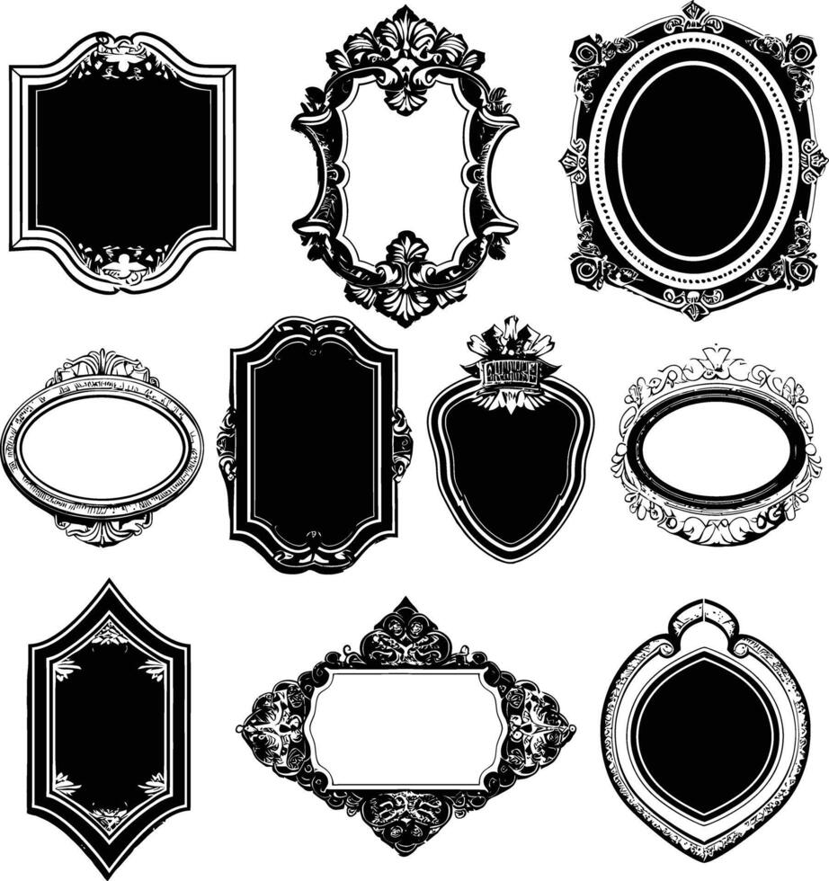 AI generated Silhouette vintage sticker label Vintage frames element for wedding invitation black color only vector