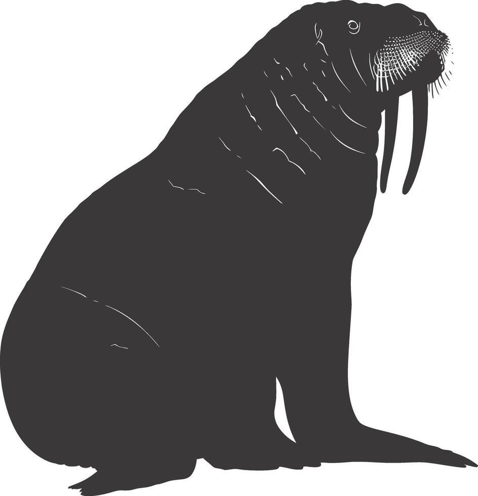 AI generated Silhouette walrus animal black color only full body vector