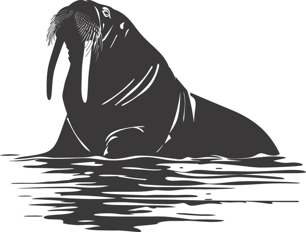 AI generated Silhouette walrus animal black color only full body vector