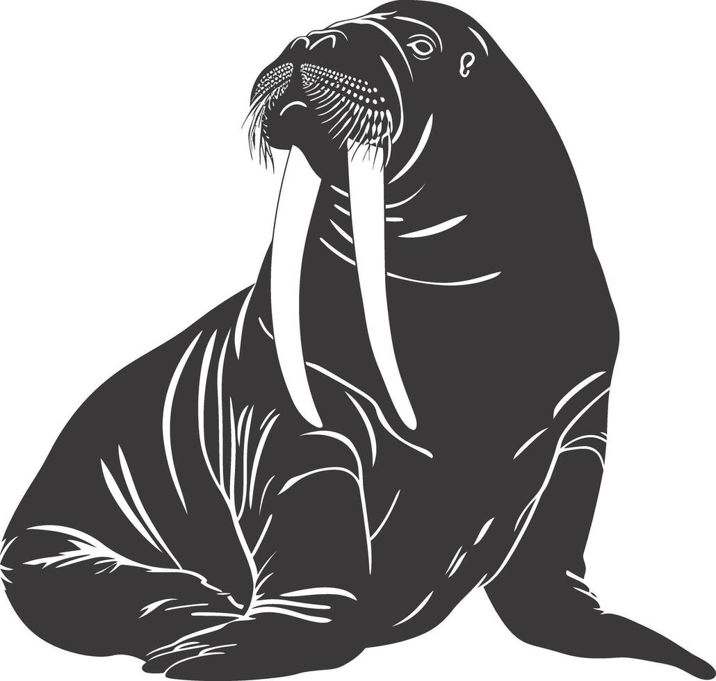AI generated Silhouette walrus animal black color only full body vector