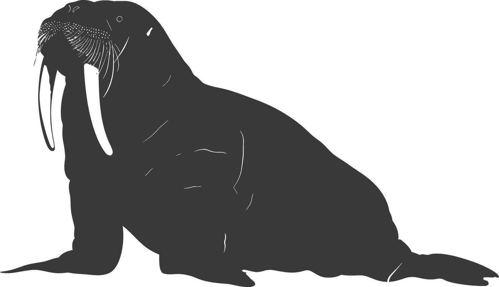 AI generated Silhouette walrus animal black color only full body vector