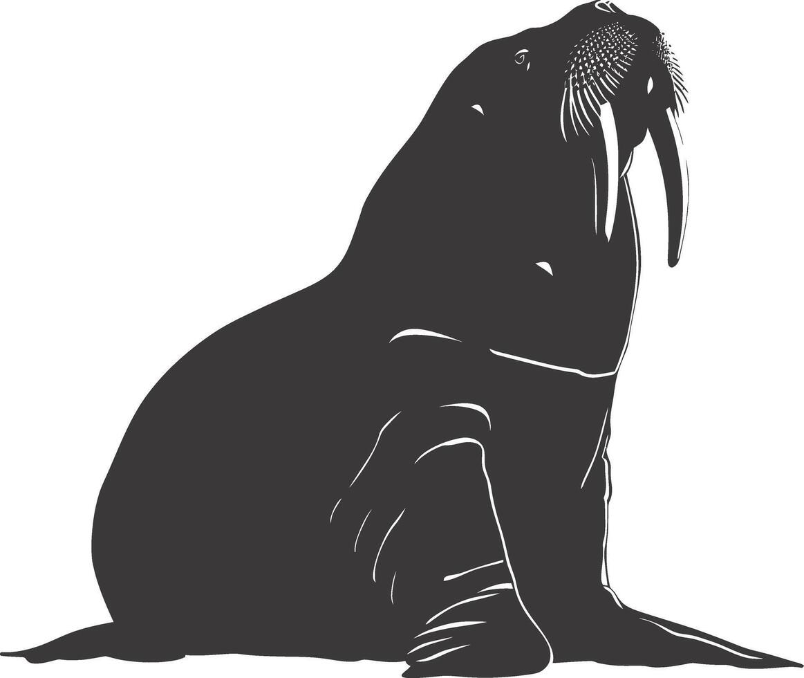 AI generated Silhouette walrus animal black color only full body vector