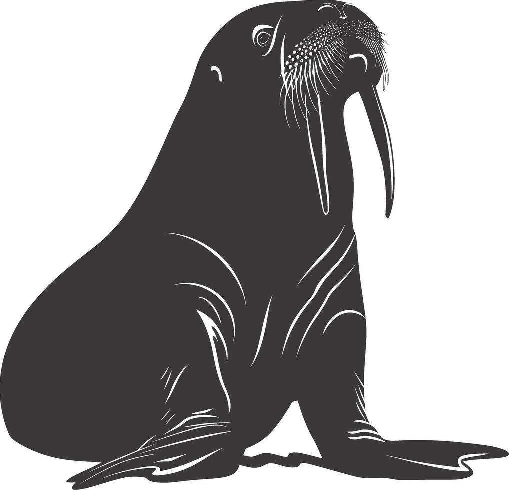 AI generated Silhouette walrus animal black color only full body vector