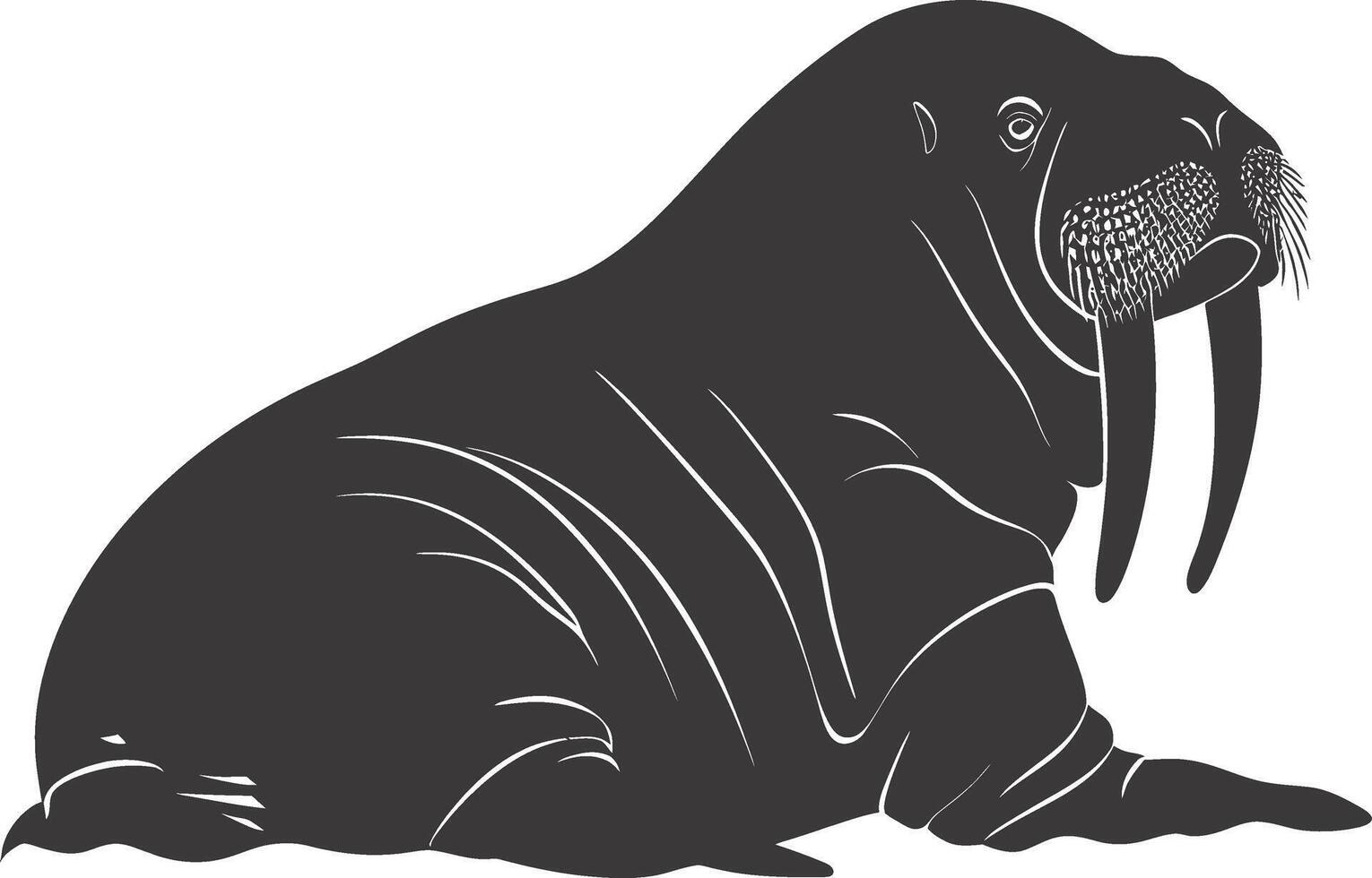 AI generated Silhouette walrus animal black color only full body vector