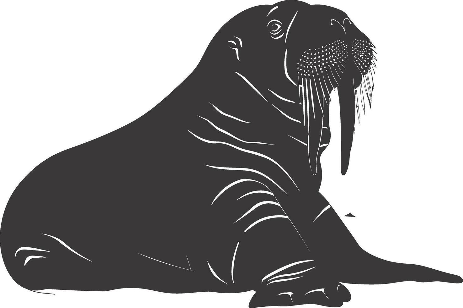 AI generated Silhouette walrus animal black color only full body vector