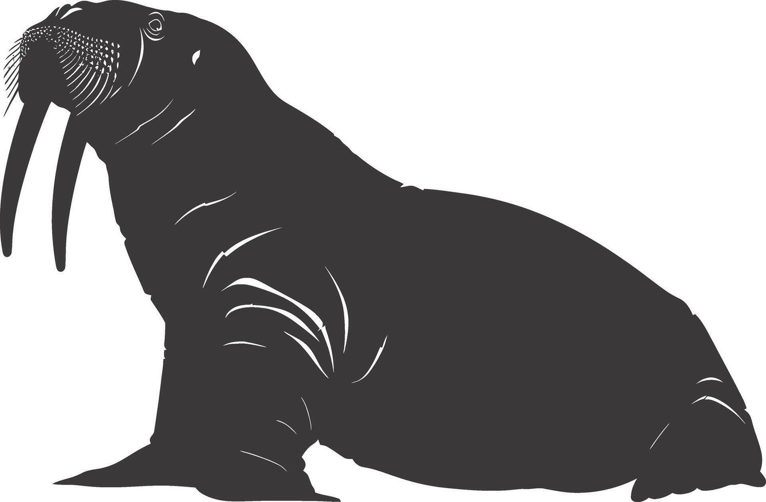 AI generated Silhouette walrus animal black color only full body vector