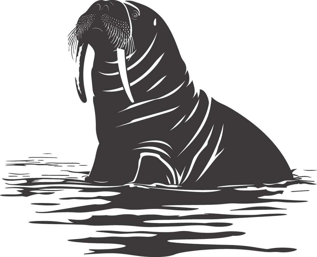 AI generated Silhouette walrus animal black color only full body vector