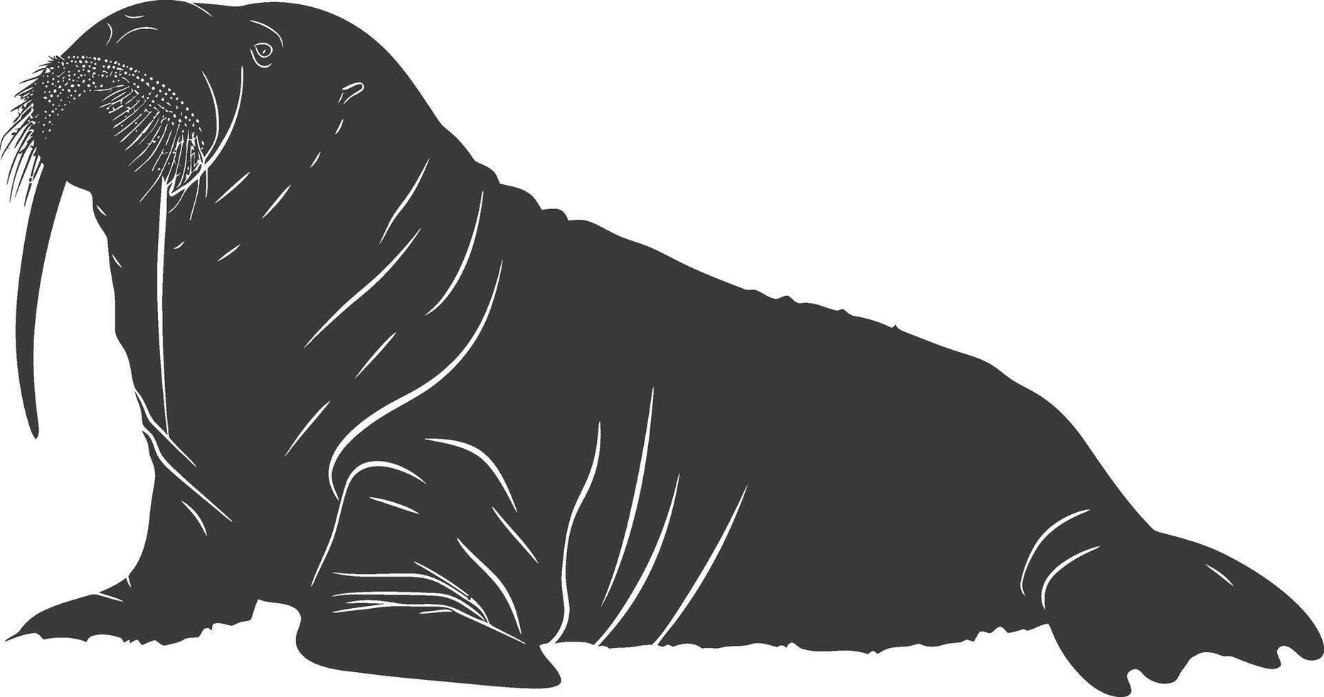 AI generated Silhouette walrus animal black color only full body vector