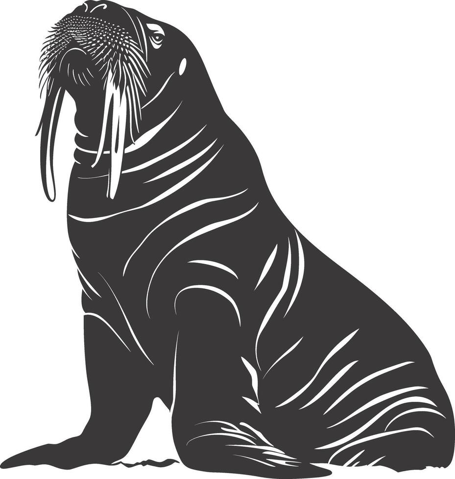 AI generated Silhouette walrus animal black color only full body vector