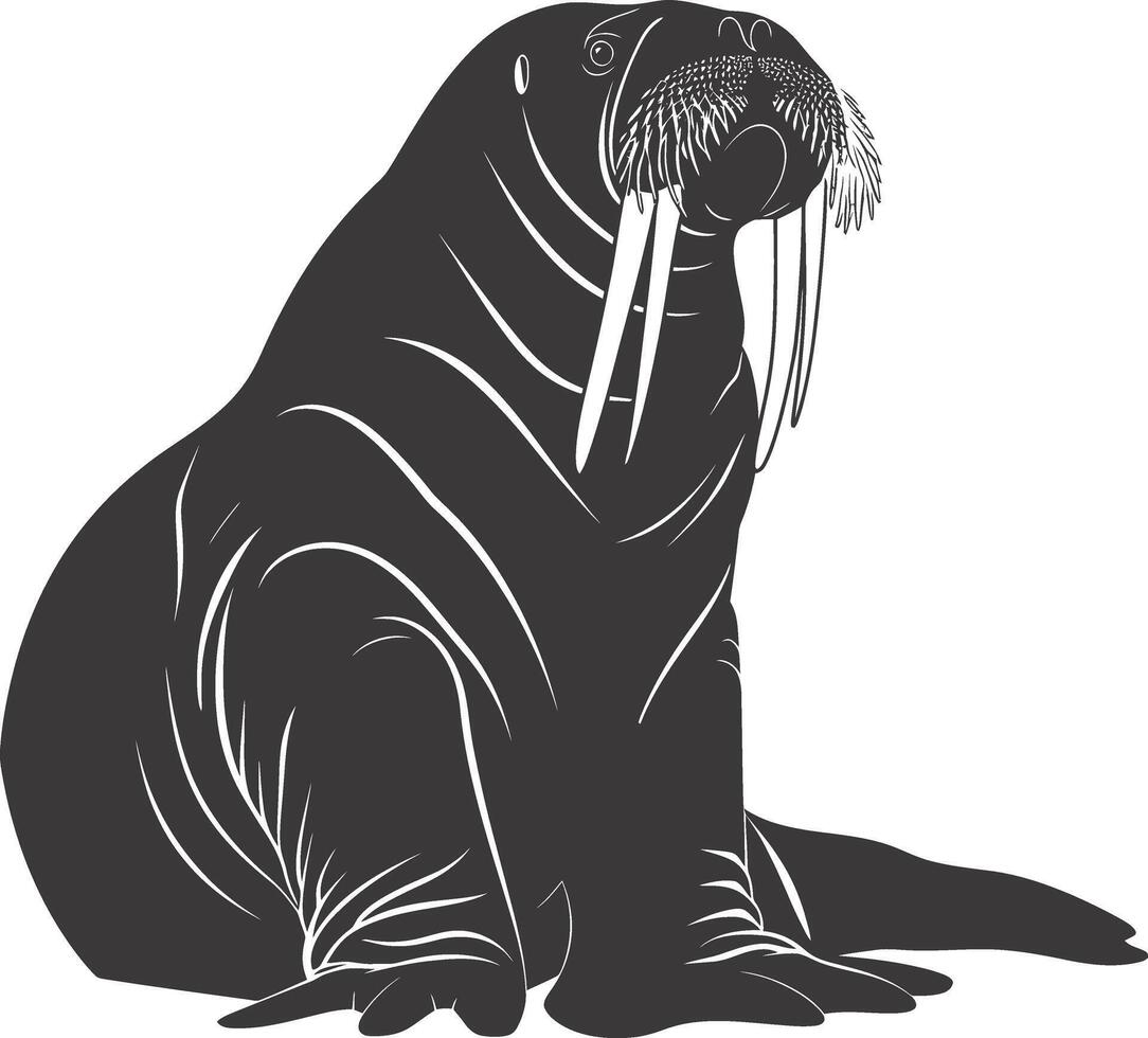 AI generated Silhouette walrus animal black color only full body vector