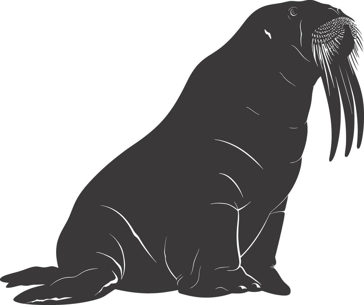 AI generated Silhouette walrus animal black color only full body vector