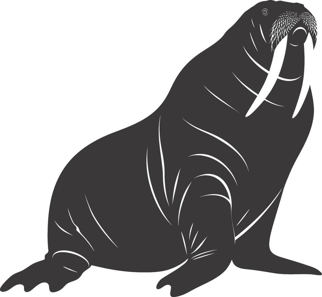 AI generated Silhouette walrus animal black color only full body vector