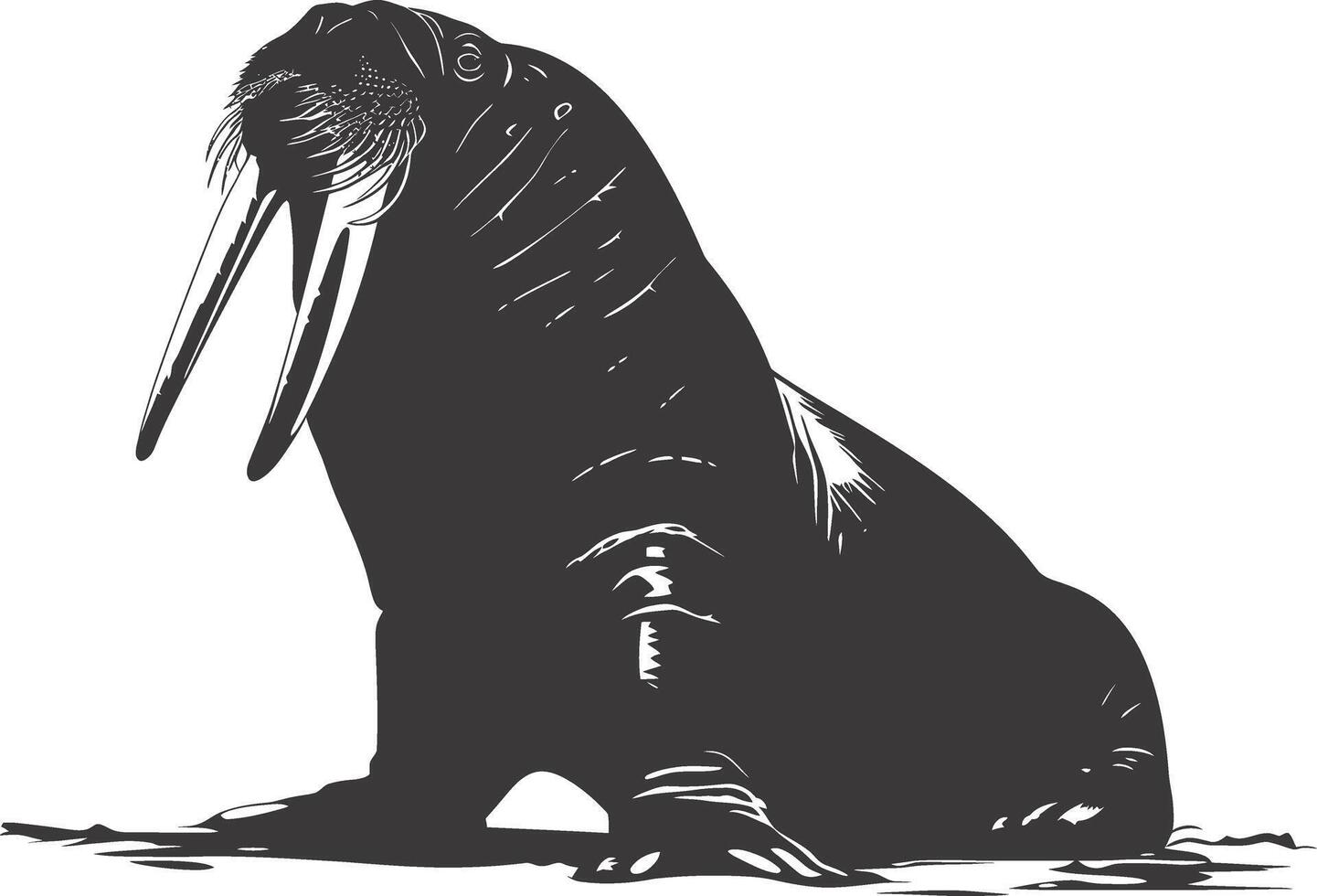 AI generated Silhouette walrus animal black color only full body vector