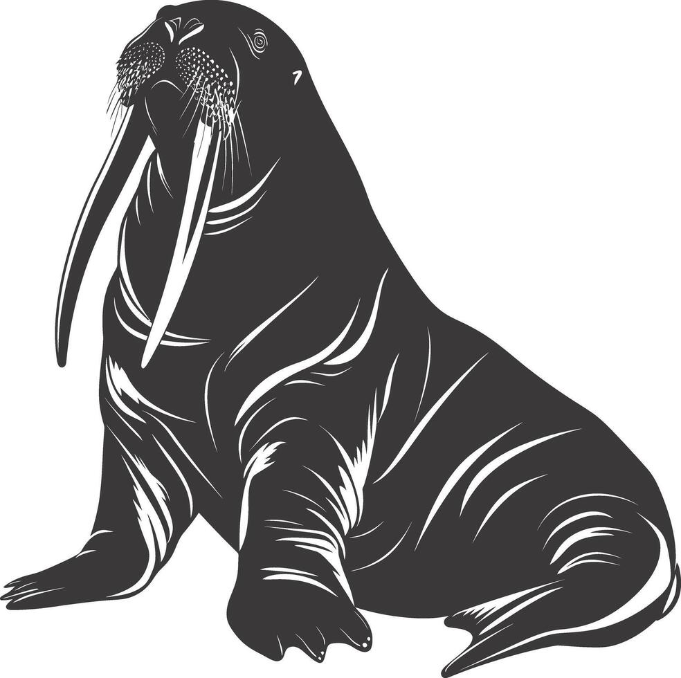 AI generated Silhouette walrus animal black color only full body vector