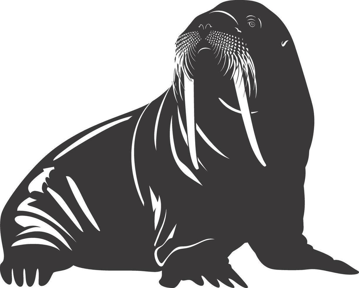 AI generated Silhouette walrus animal black color only full body vector