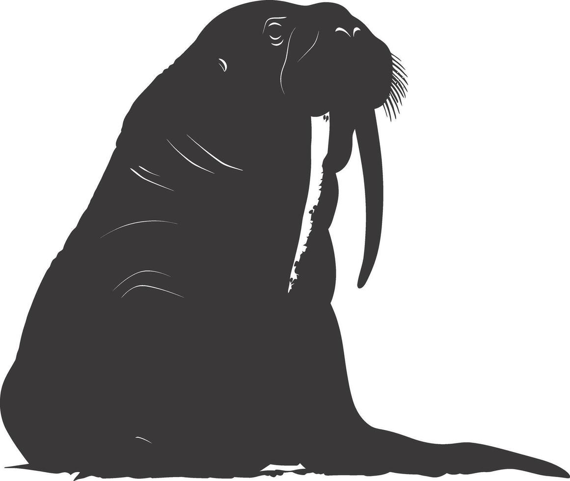 AI generated Silhouette walrus animal black color only full body vector