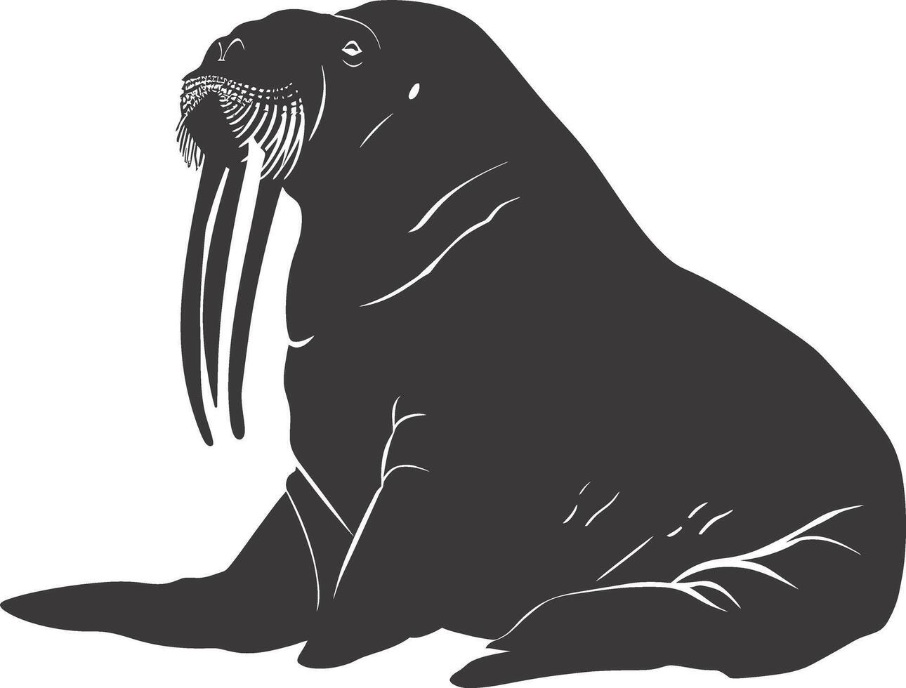 AI generated Silhouette walrus animal black color only full body vector