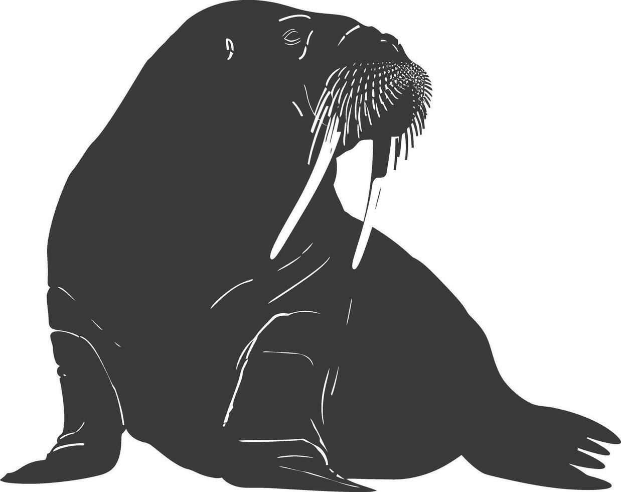 AI generated Silhouette walrus animal black color only full body vector