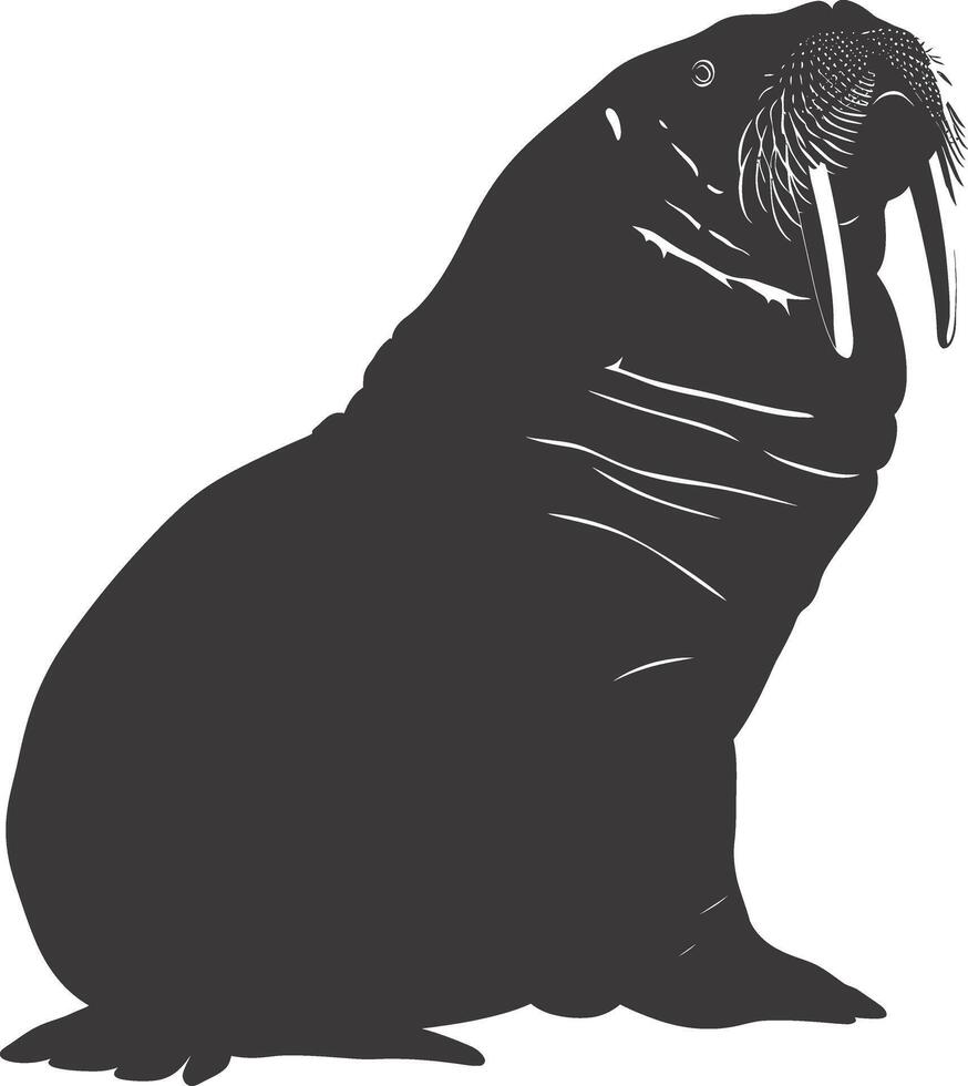 AI generated Silhouette walrus animal black color only full body vector