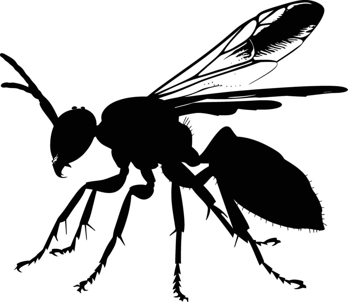 AI generated Silhouette wasp animal black color only full body vector