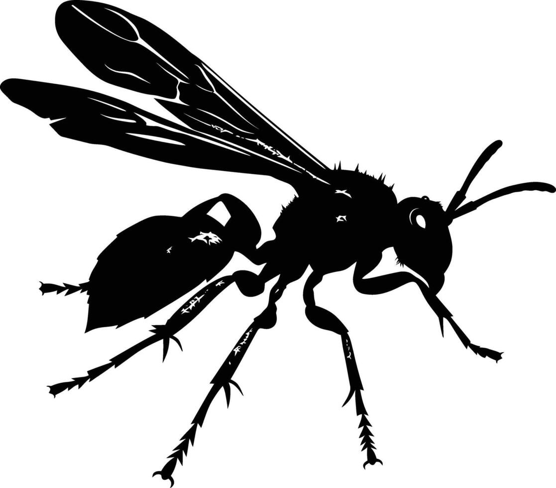 AI generated Silhouette wasp animal black color only full body vector