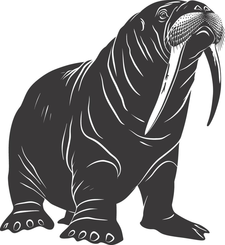 AI generated Silhouette walrus animal black color only full body vector