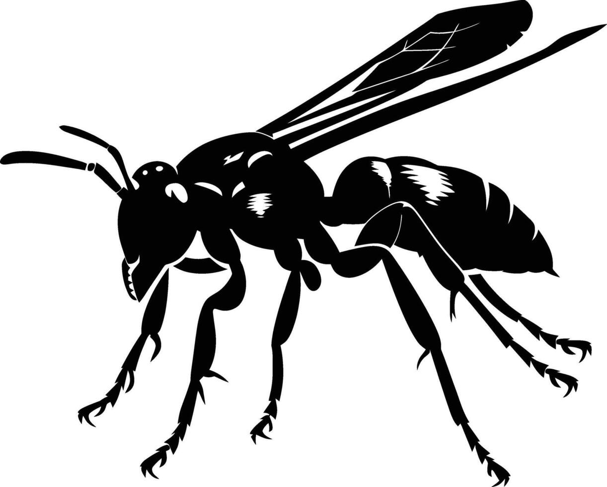 AI generated Silhouette wasp animal black color only full body vector