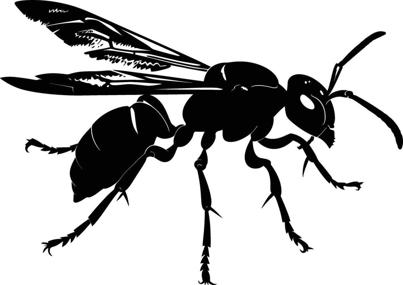 AI generated Silhouette wasp animal black color only full body vector