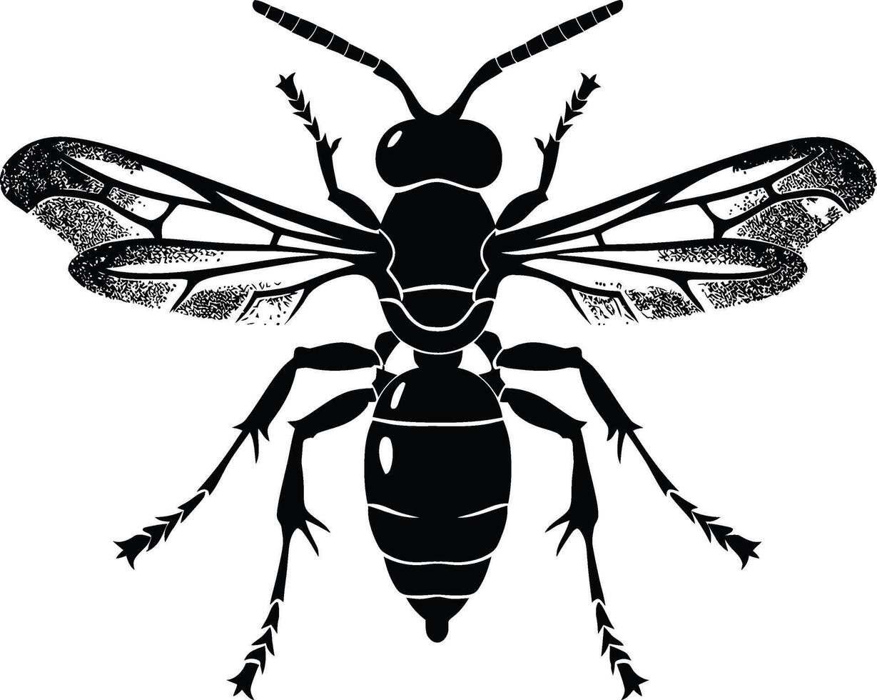 AI generated Silhouette wasp animal black color only full body vector