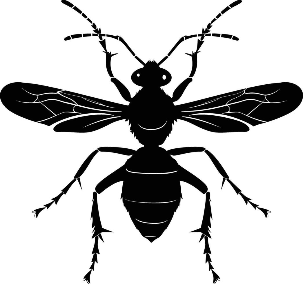 AI generated Silhouette wasp animal black color only full body vector