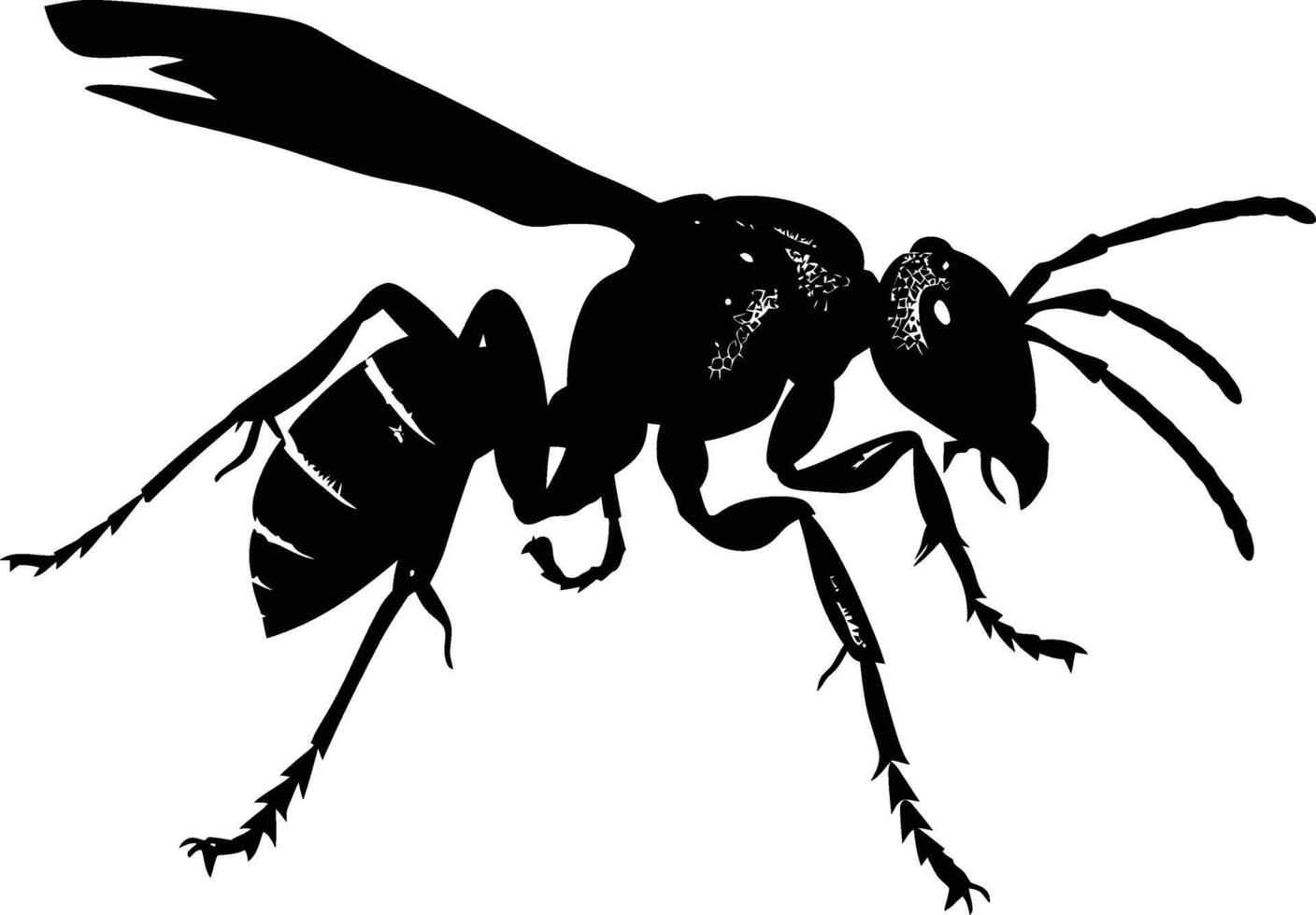 AI generated Silhouette wasp animal black color only full body vector