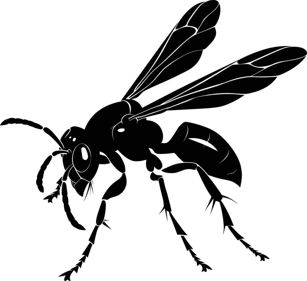 AI generated Silhouette wasp animal flaying black color only full body vector