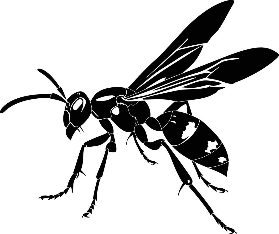 AI generated Silhouette wasp animal flaying black color only full body vector