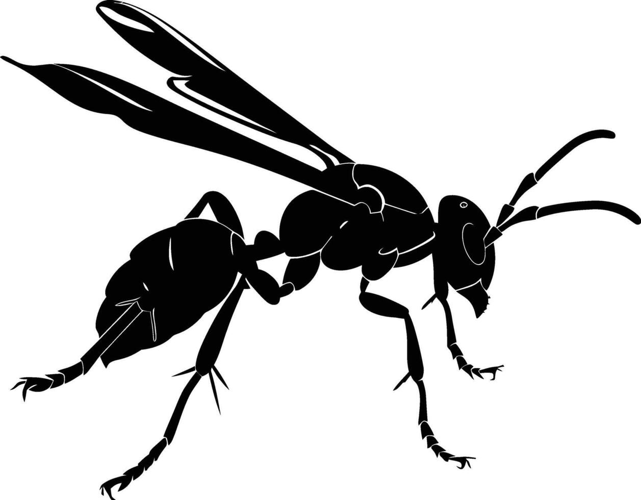 AI generated Silhouette wasp animal flaying black color only full body vector