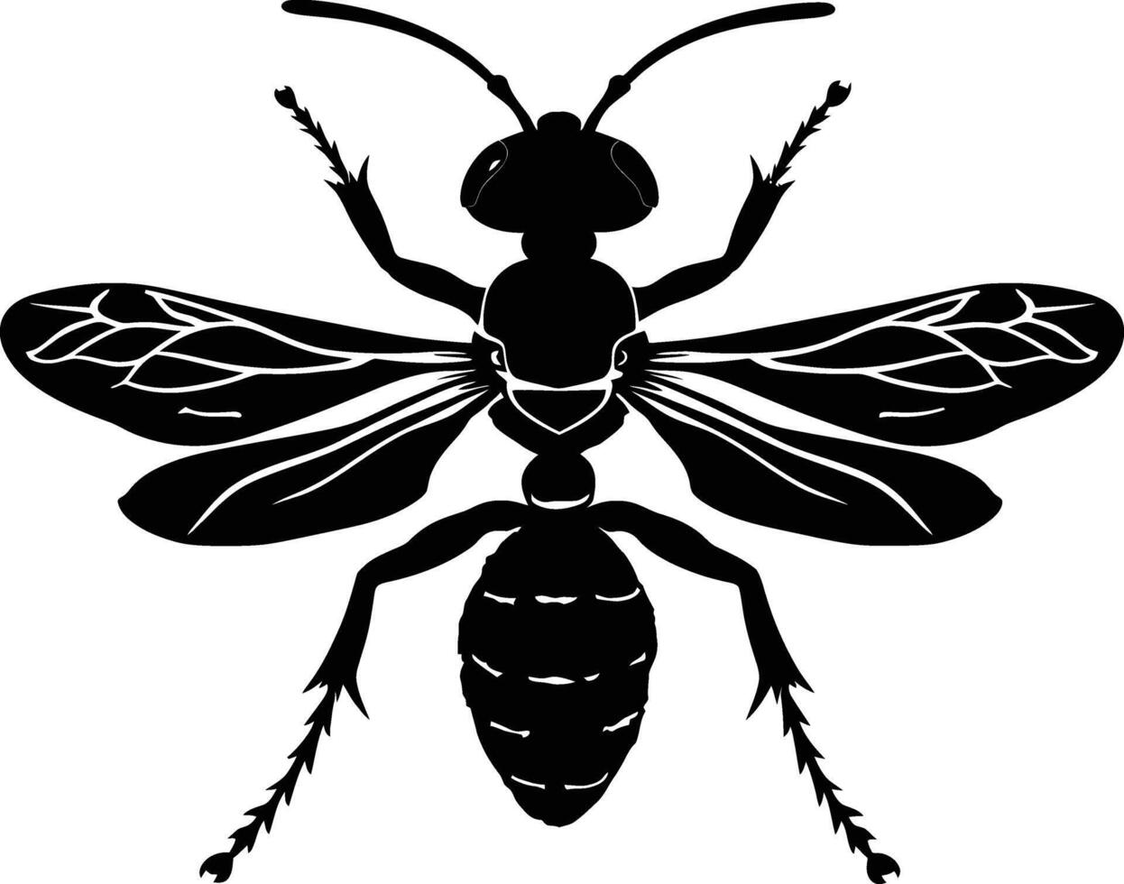 AI generated Silhouette wasp animal from top black color only full body vector